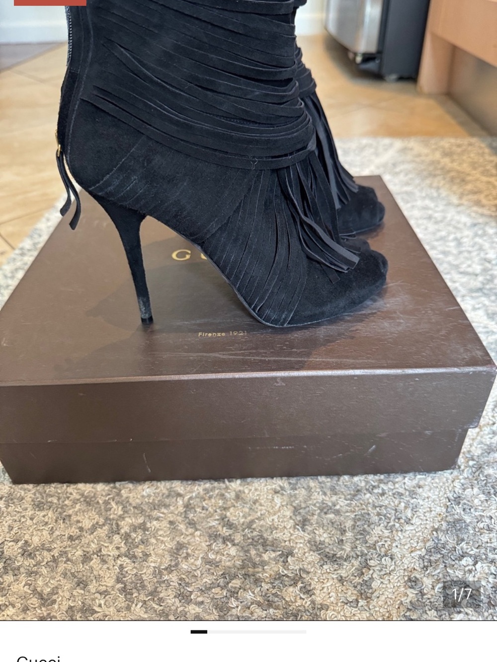 Gucci Black Suede Fringe Stiletto Ankle Boots
